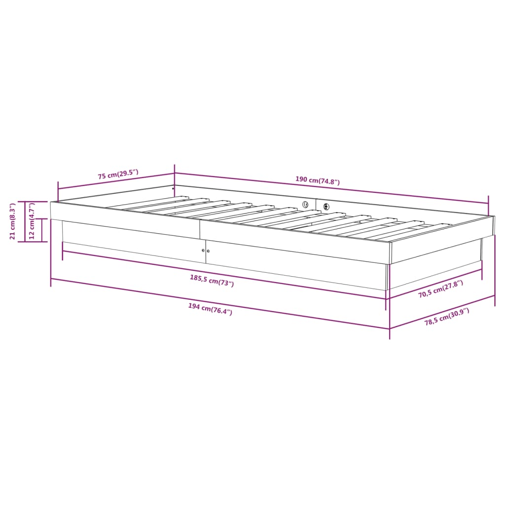 Solid wood bed without mattress gray