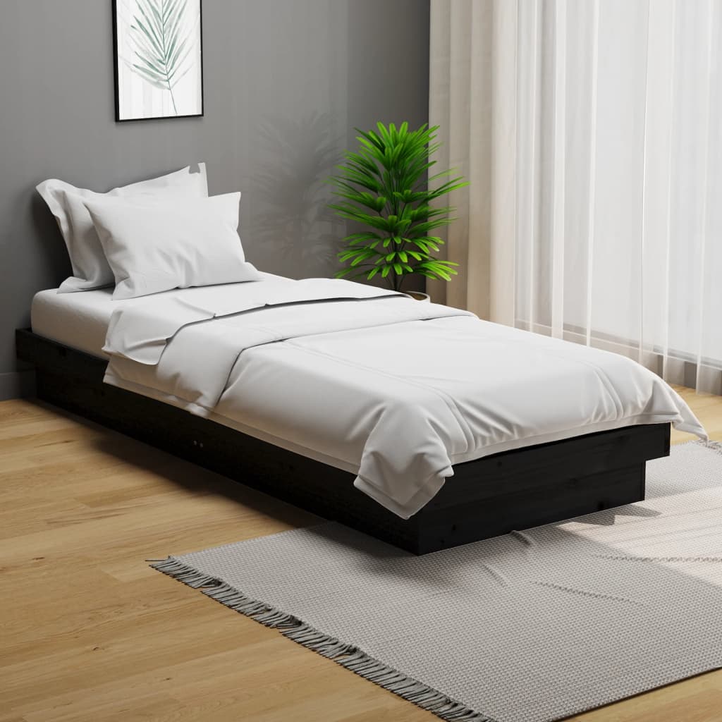 Solid wood bed without mattress black