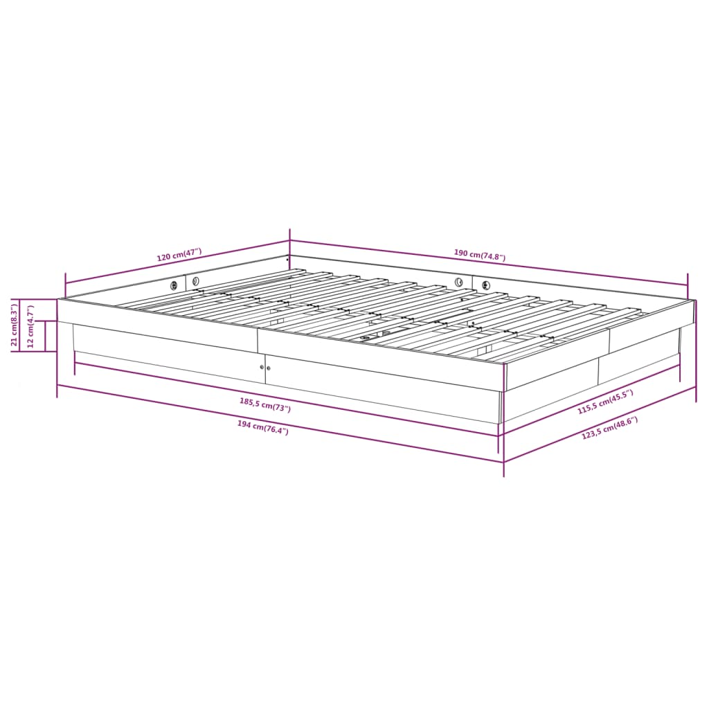 Solid wood bed honey brown 120x190 cm