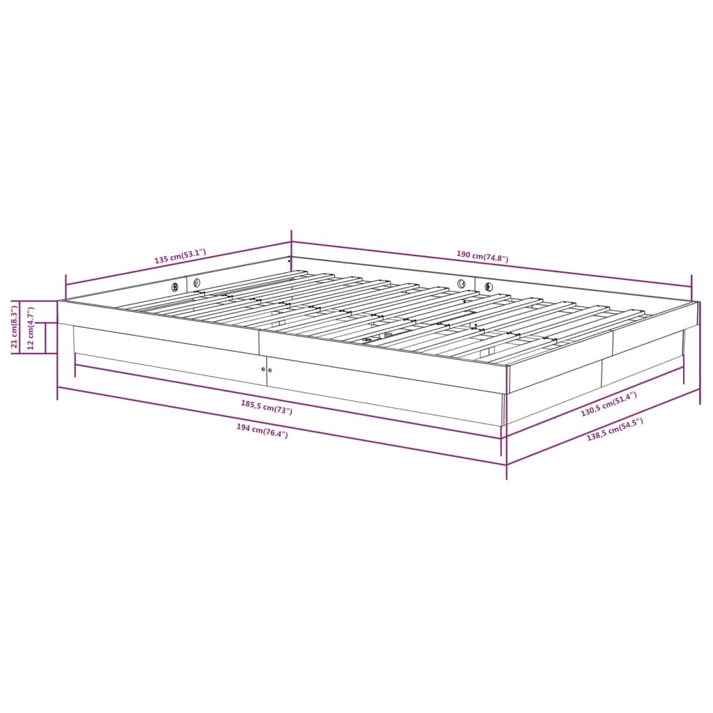 Solid wood bed gray 135x190 cm