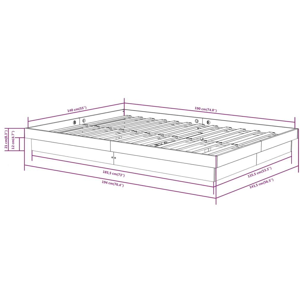 Solid Wood Bed White 140x190 cm