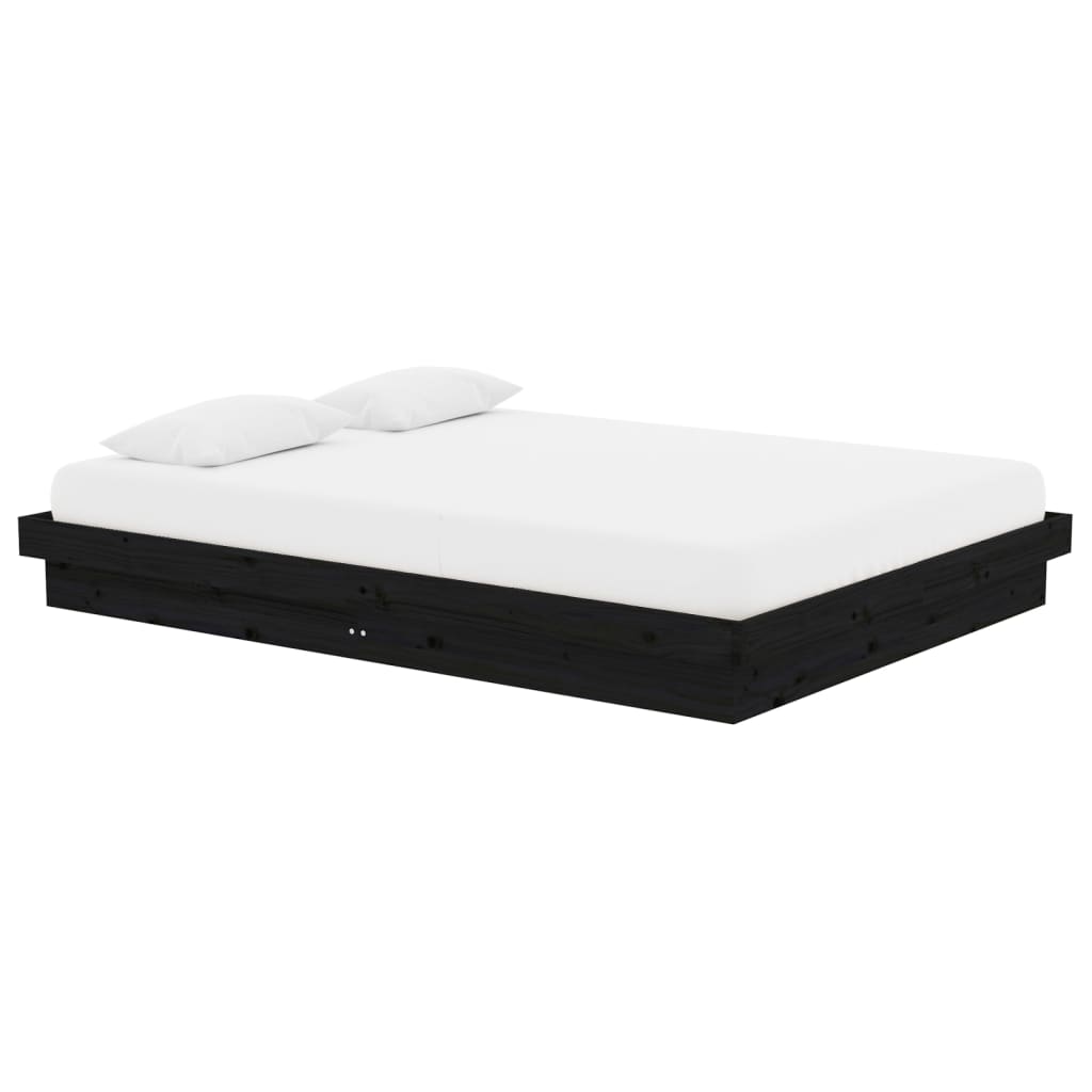 Solid wood bed black 140x190 cm