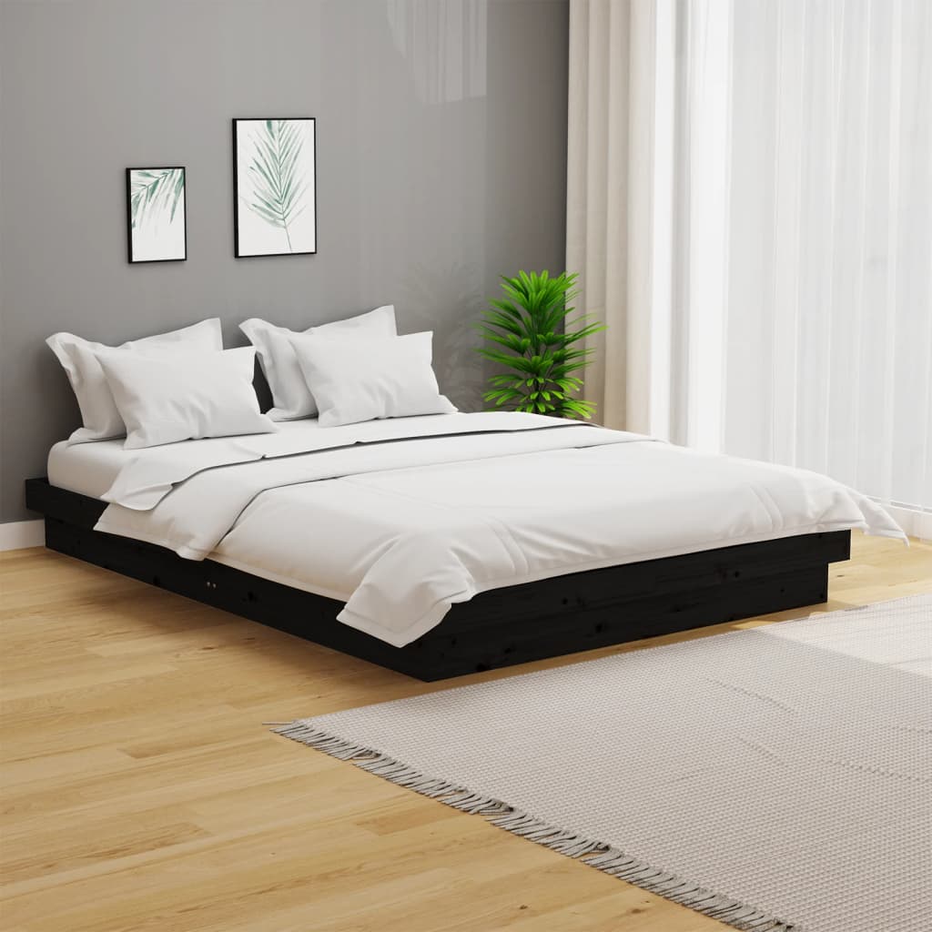 Solid wood bed black 140x190 cm