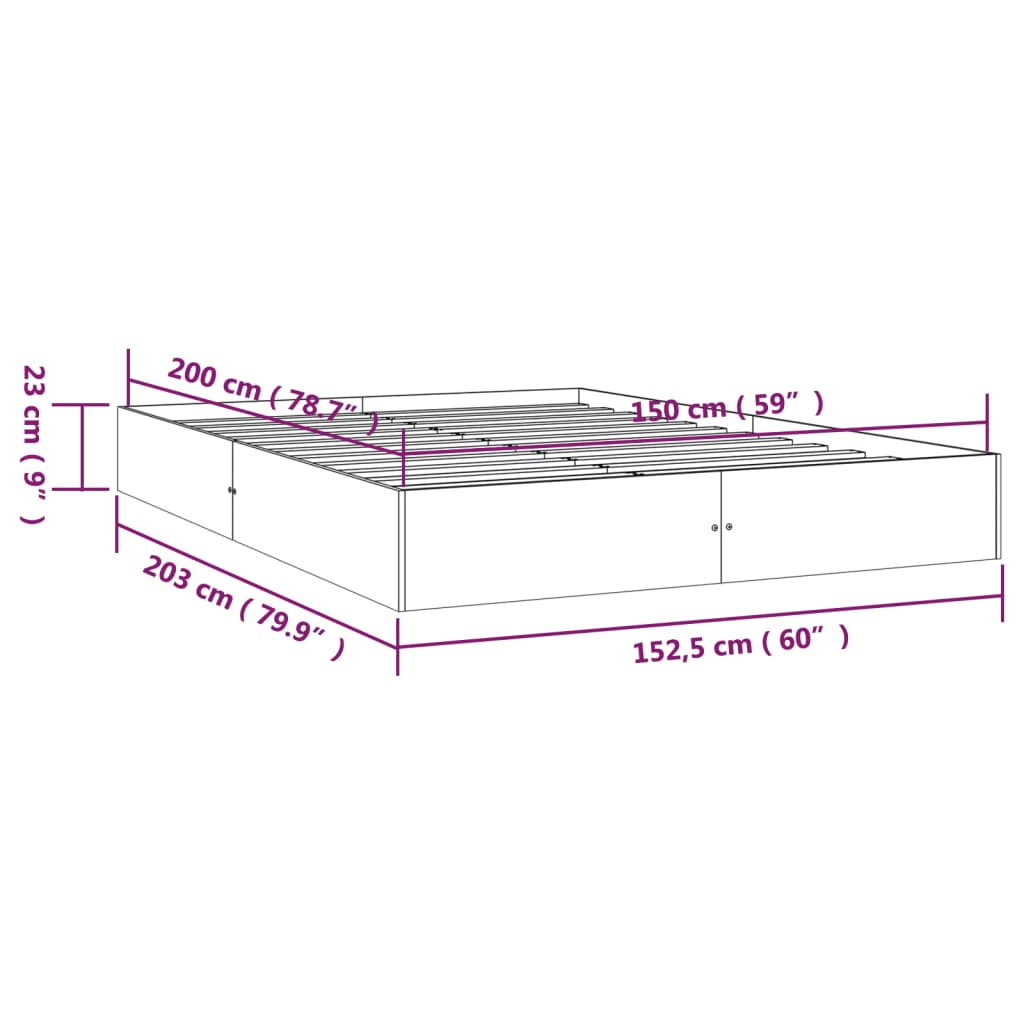 Solid wood bed black 150x200 cm