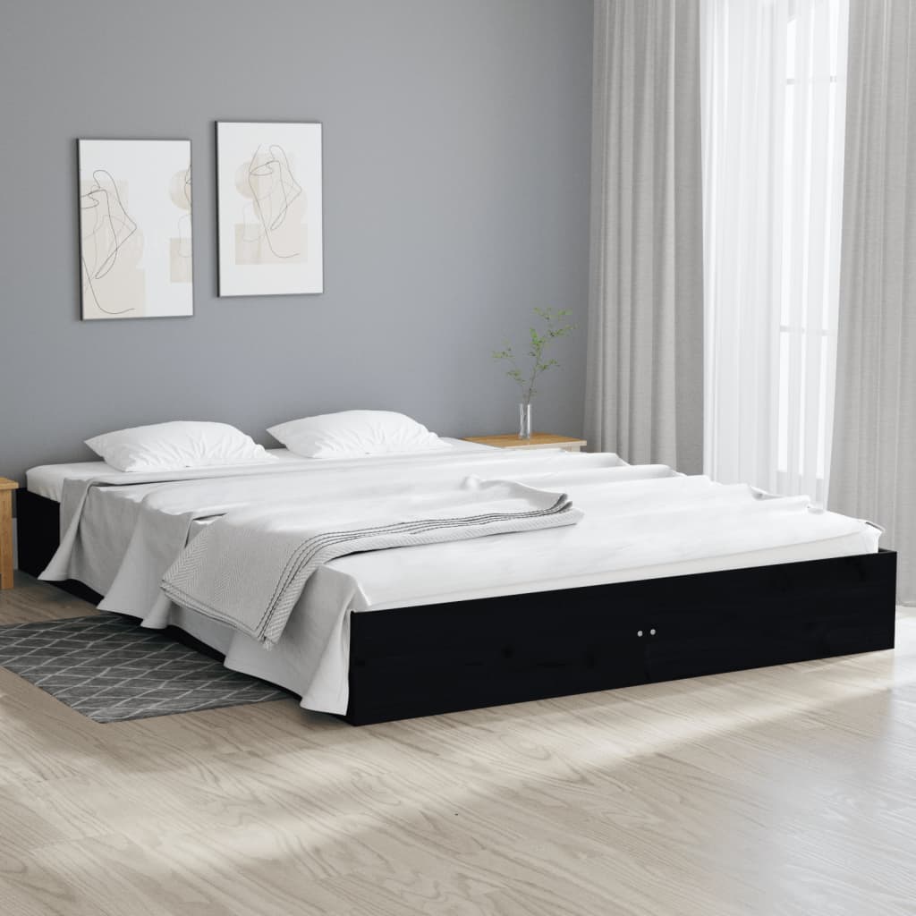 Solid wood bed black 150x200 cm