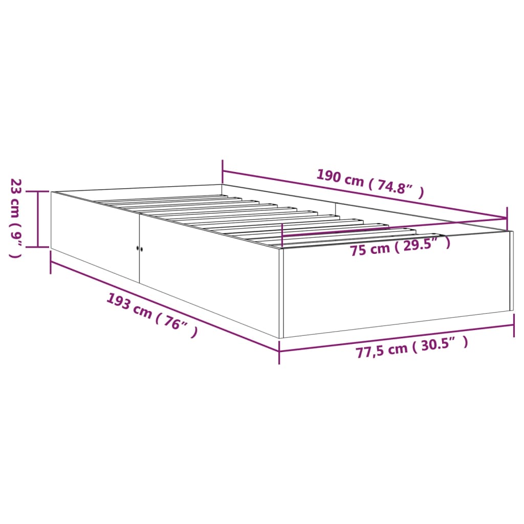 Massivholzbett ohne Matratze Weiß 75x190 cm