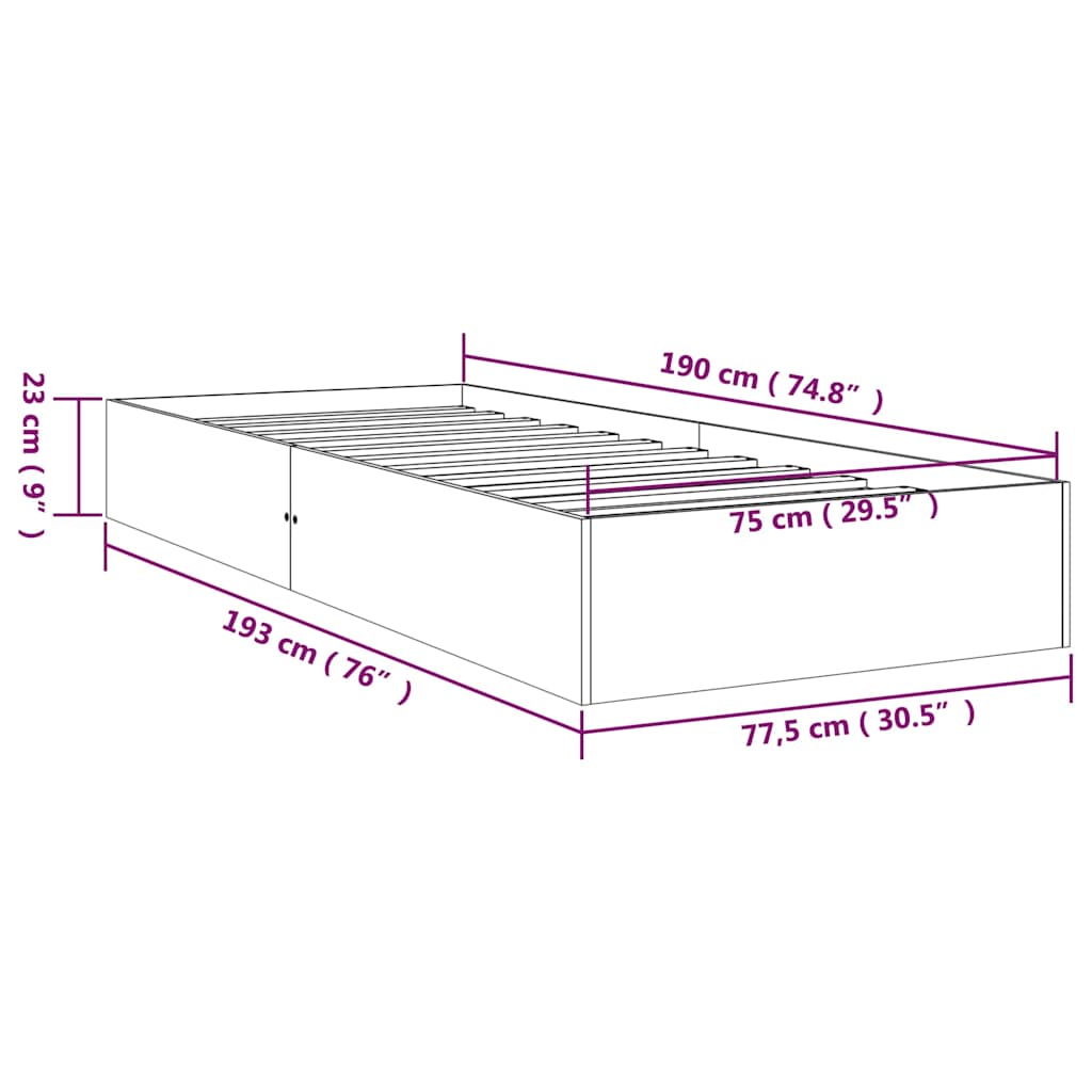 Massivholzbett ohne Matratze Honigbraun 75x190 cm