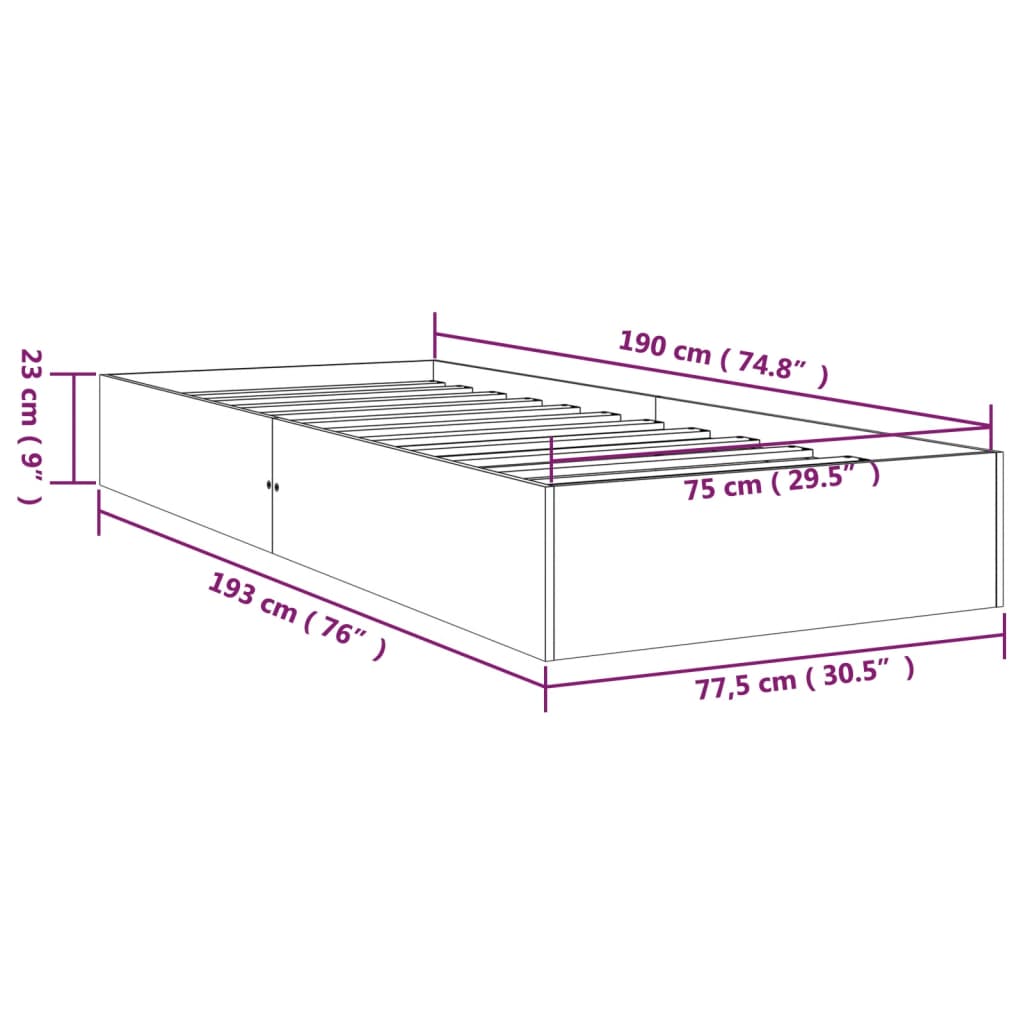 Massivholzbett ohne Matratze Schwarz 75x190 cm