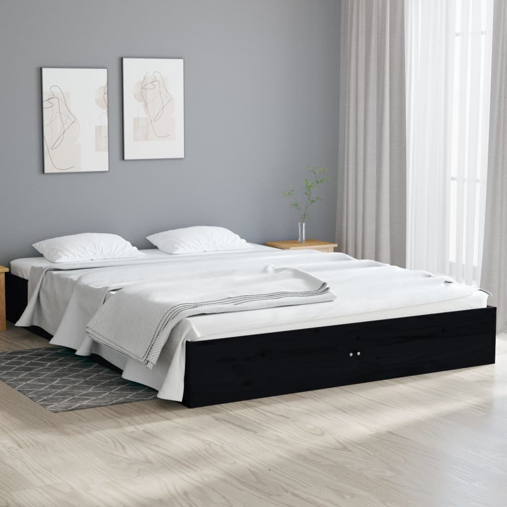 Solid wood bed black 120x190 cm