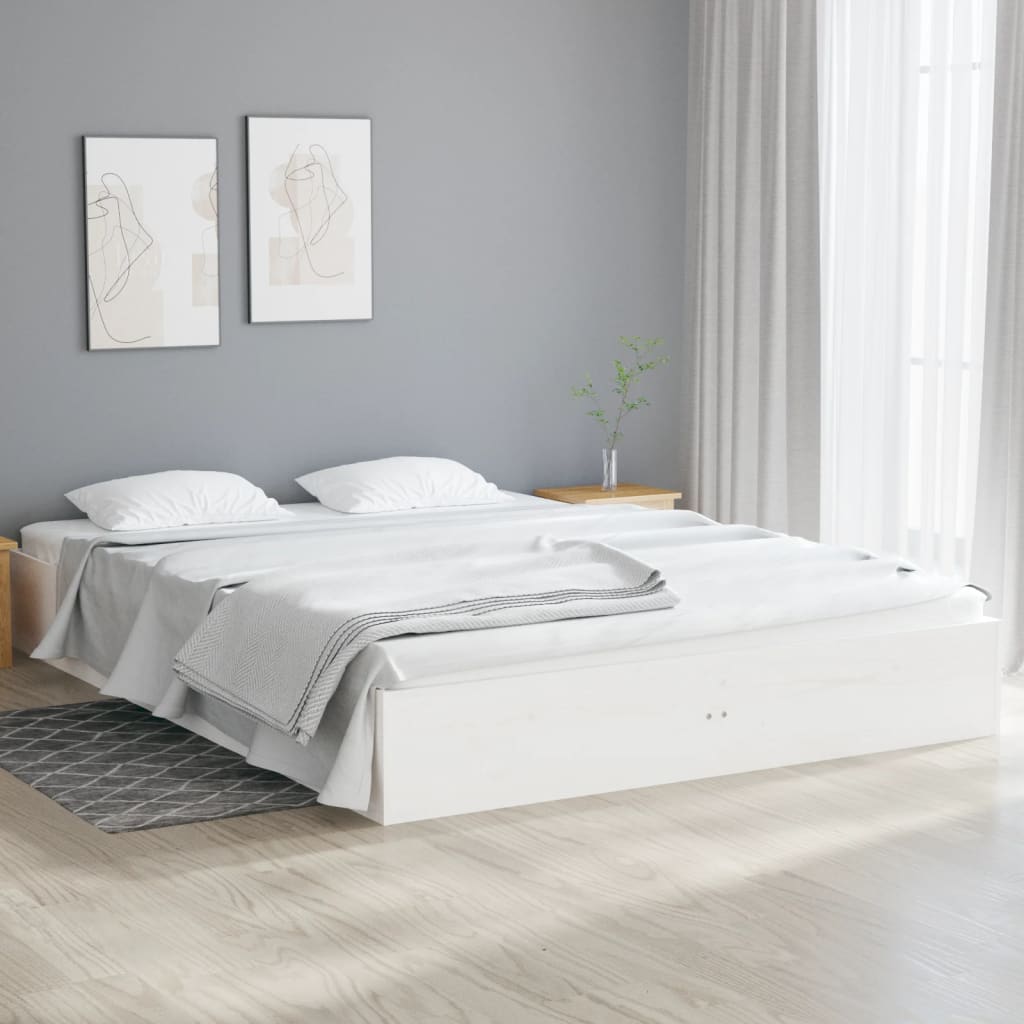 Solid Wood Bed White 135x190 cm