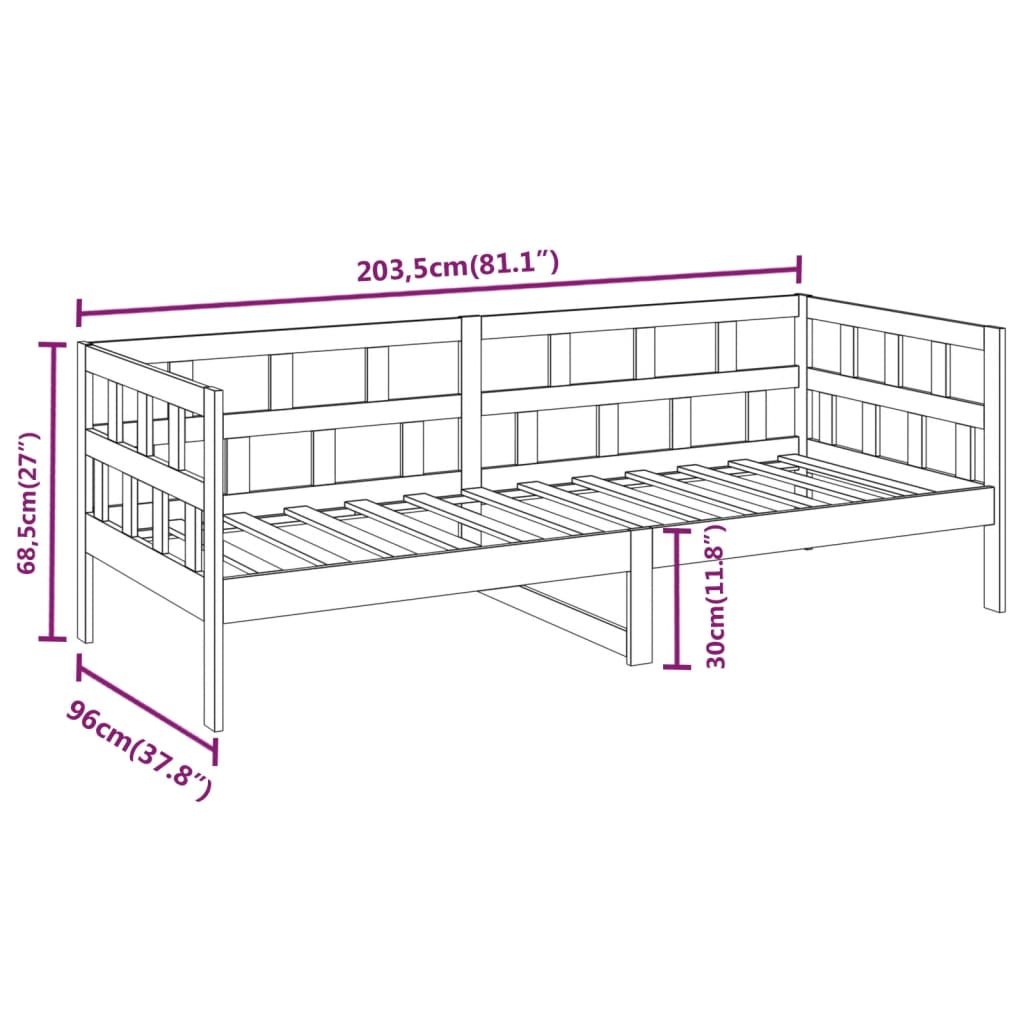 Daybed Grey Solid Pine Wood 90x200 cm