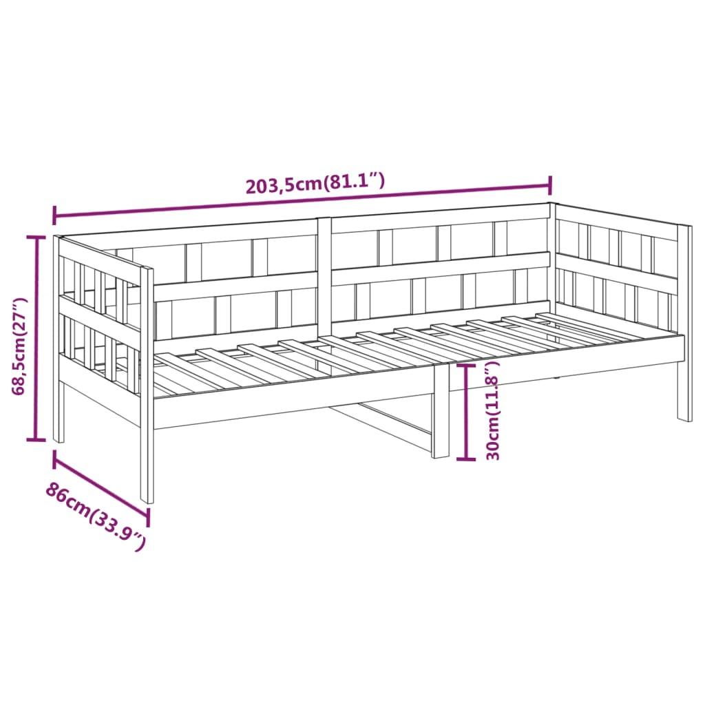 Daybed Grey Solid Pine Wood 80x200 cm