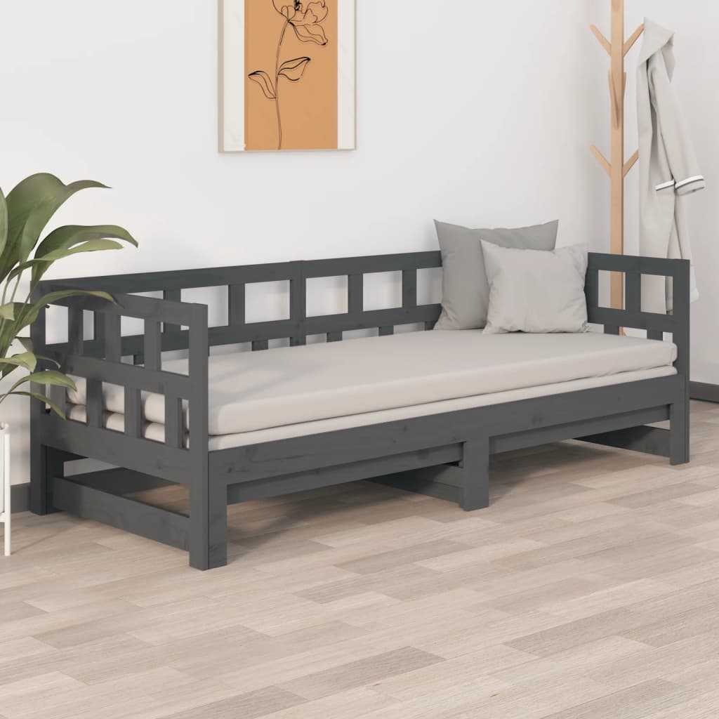 Daybed Extendable Grey Solid Pine 2x(90x200) cm