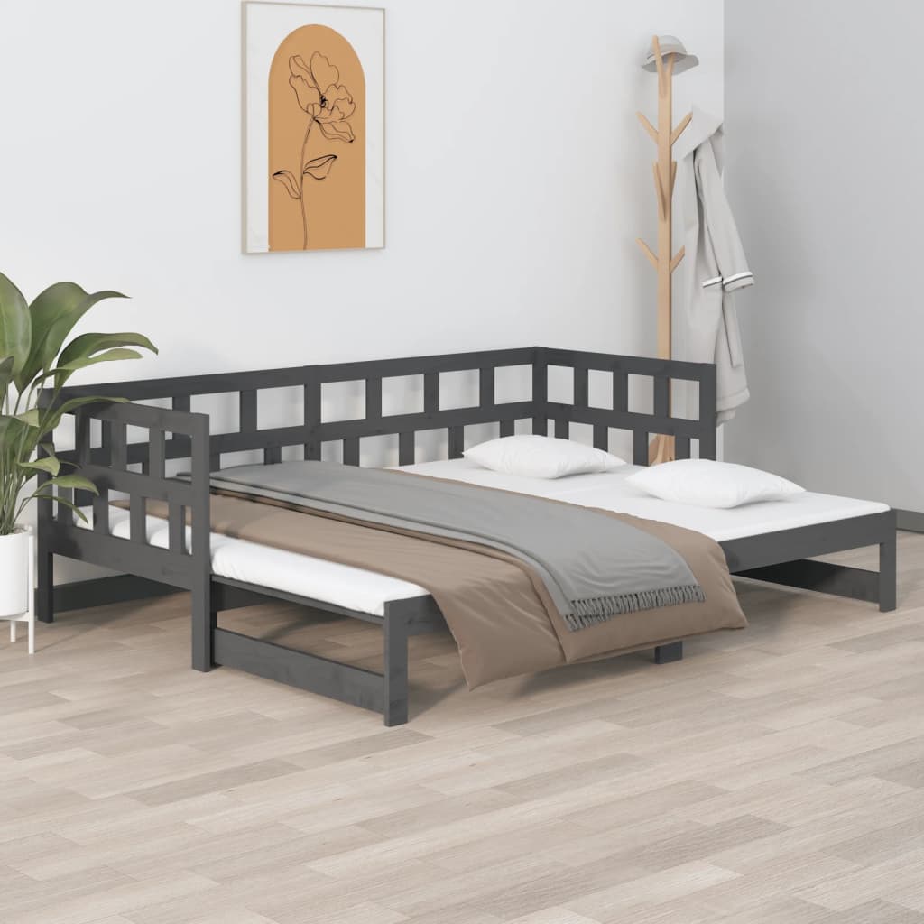 Daybed Extendable Grey Solid Pine 2x(90x200) cm