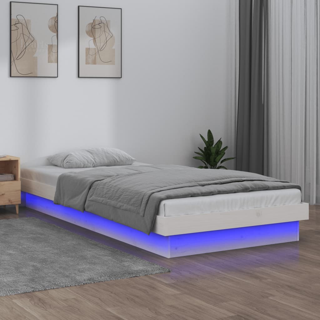 Solid wood bed with LEDs White 100x200 cm