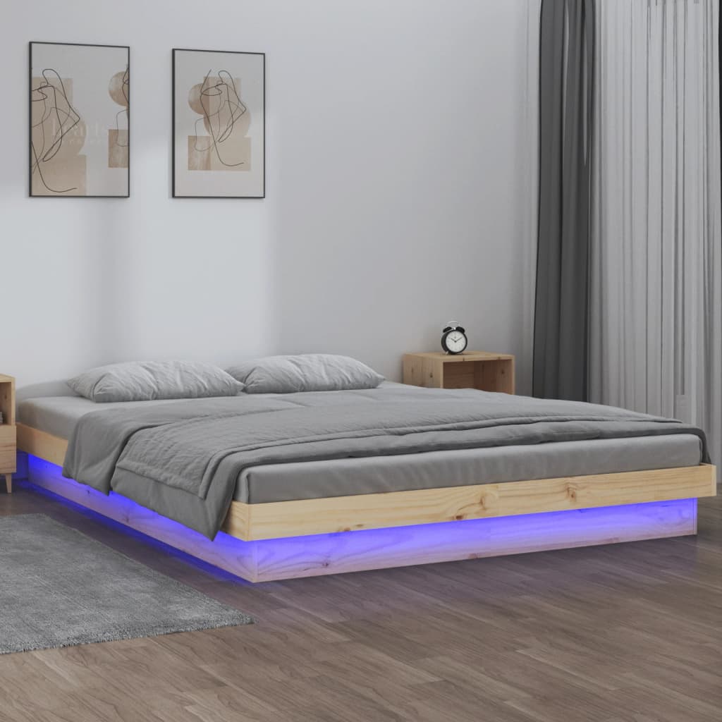 Solid wood bed with LED lighting 120x200 cm