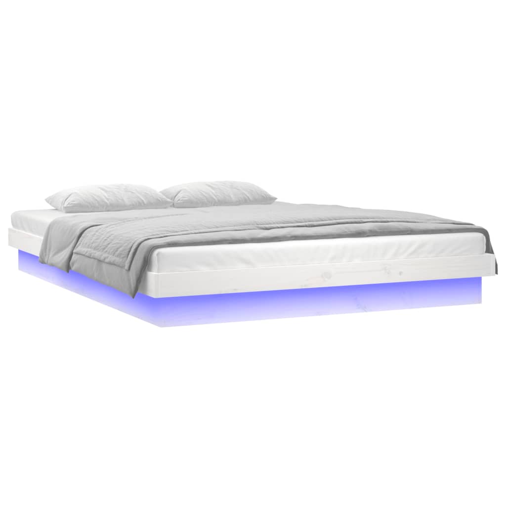 Solid wood bed with LEDs White 150x200 cm