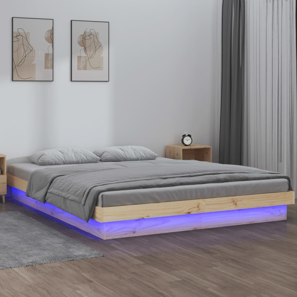 Solid wood bed with LED lighting 200x200 cm solid