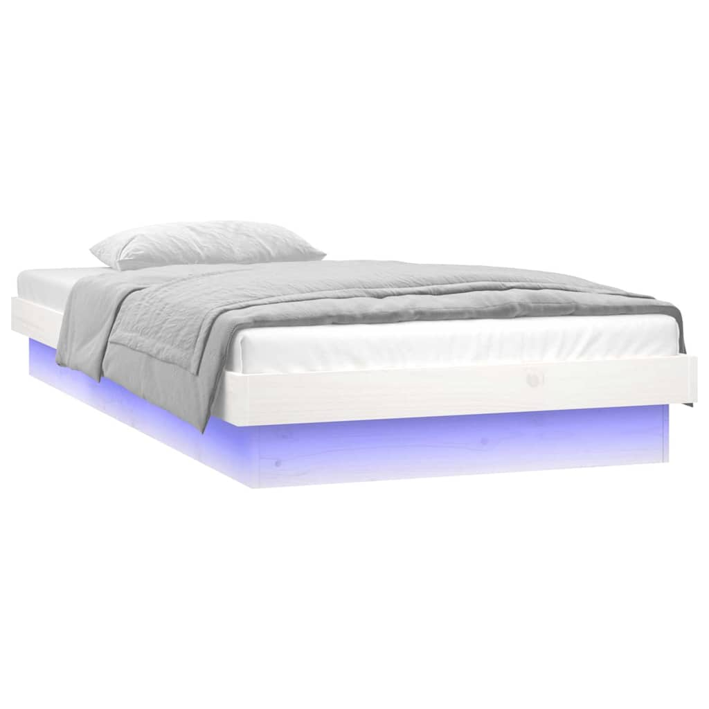 Solid wood bed with LEDs White 75x190 cm