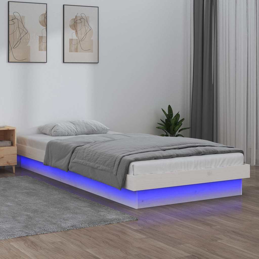 Solid wood bed with LEDs White 75x190 cm