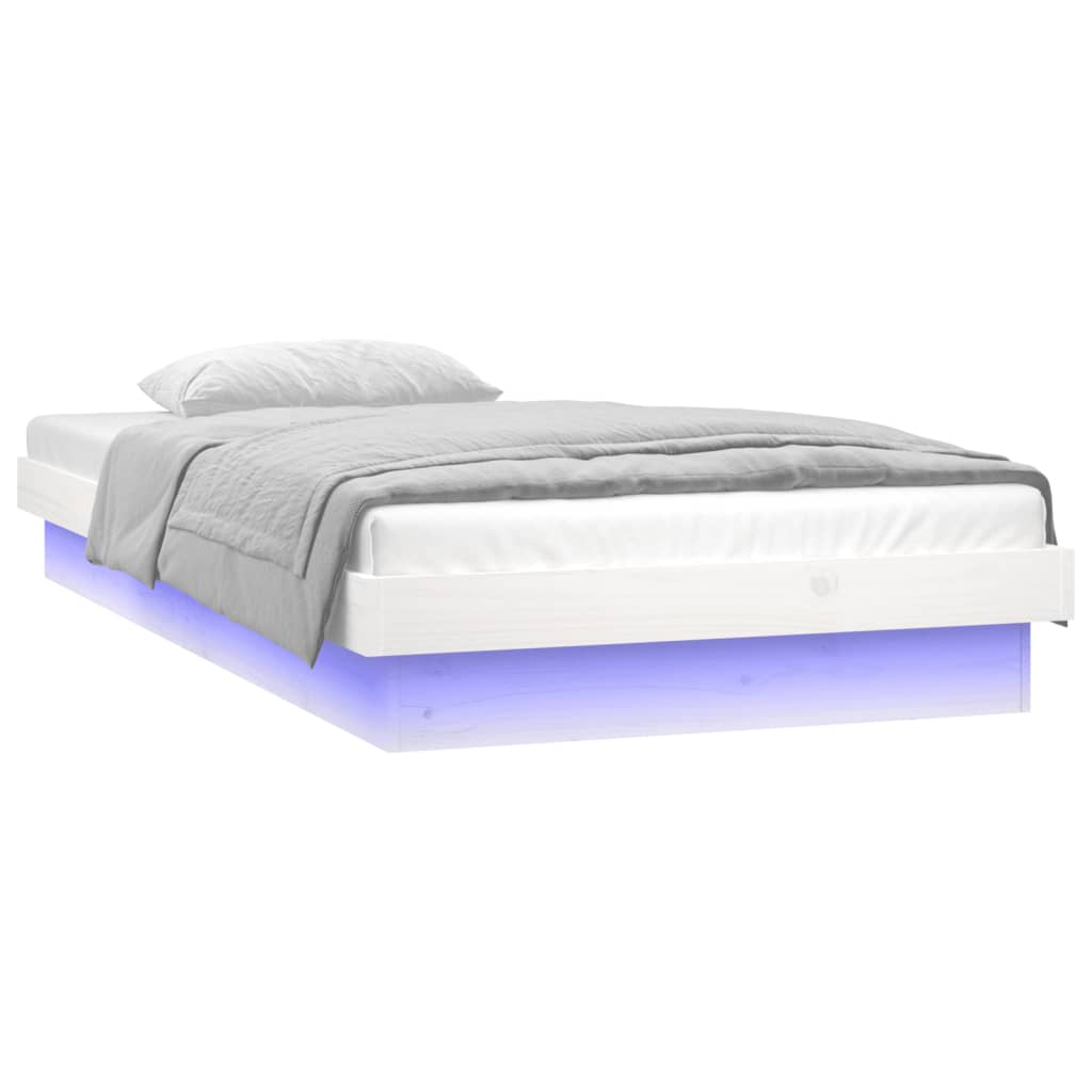 Solid wood bed with LEDs White 90x190 cm