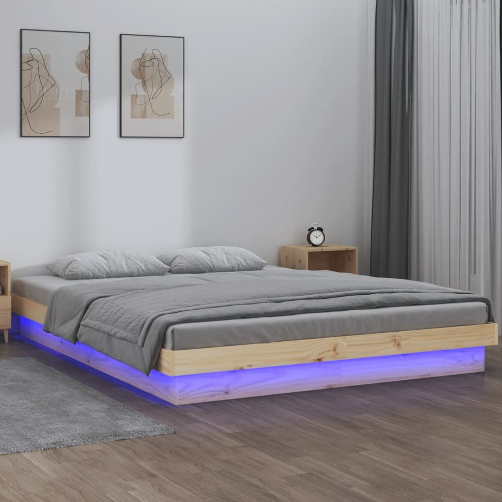 solid wood bed with LEDs 140x190 cm