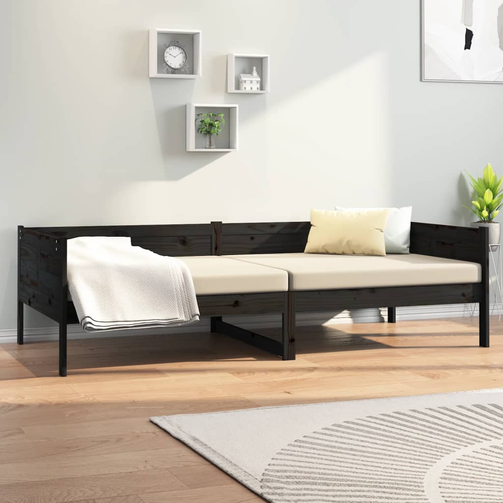 Daybed Black Solid Pine 80x200 cm