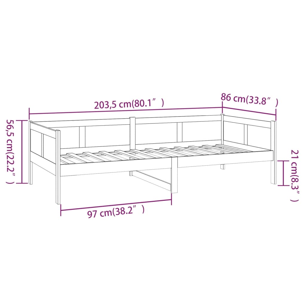 Daybed Black Solid Pine 80x200 cm