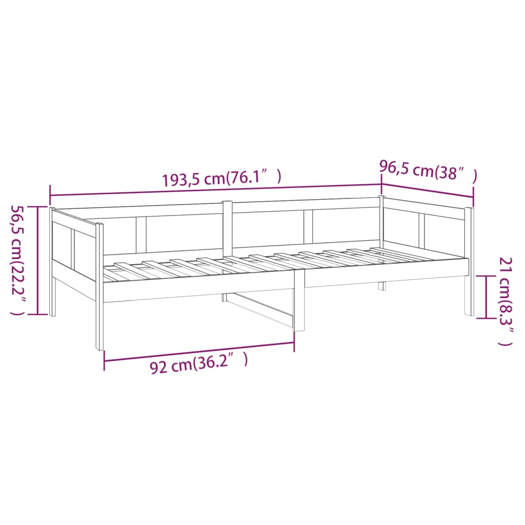 Daybed Grey Solid Pine Wood 90x190 cm