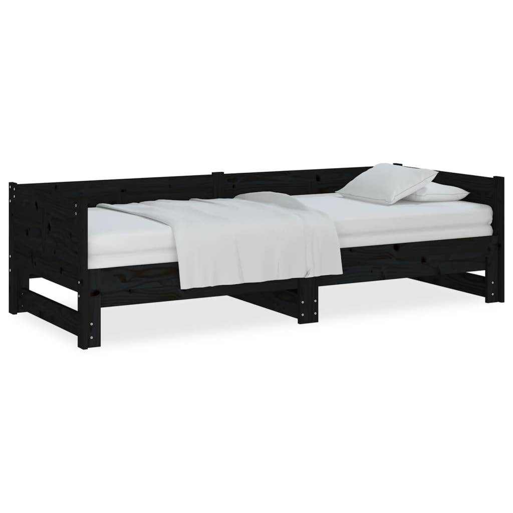 Extendable Daybed Black Solid Pine 2x(90x200) cm