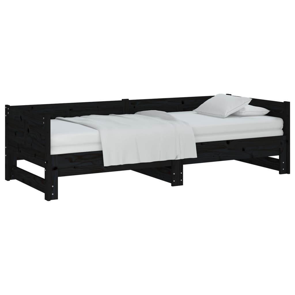 Extendable Daybed Black Solid Pine 2x(90x200) cm