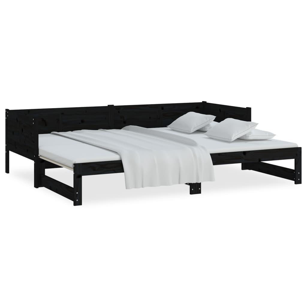 Extendable Daybed Black Solid Pine 2x(90x200) cm