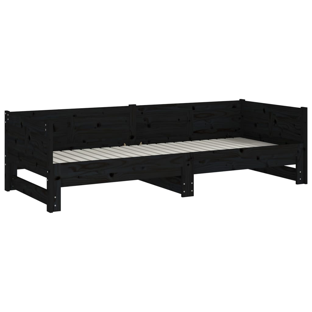 Extendable Daybed Black Solid Pine 2x(90x200) cm