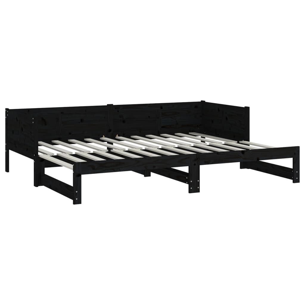 Extendable Daybed Black Solid Pine 2x(90x200) cm