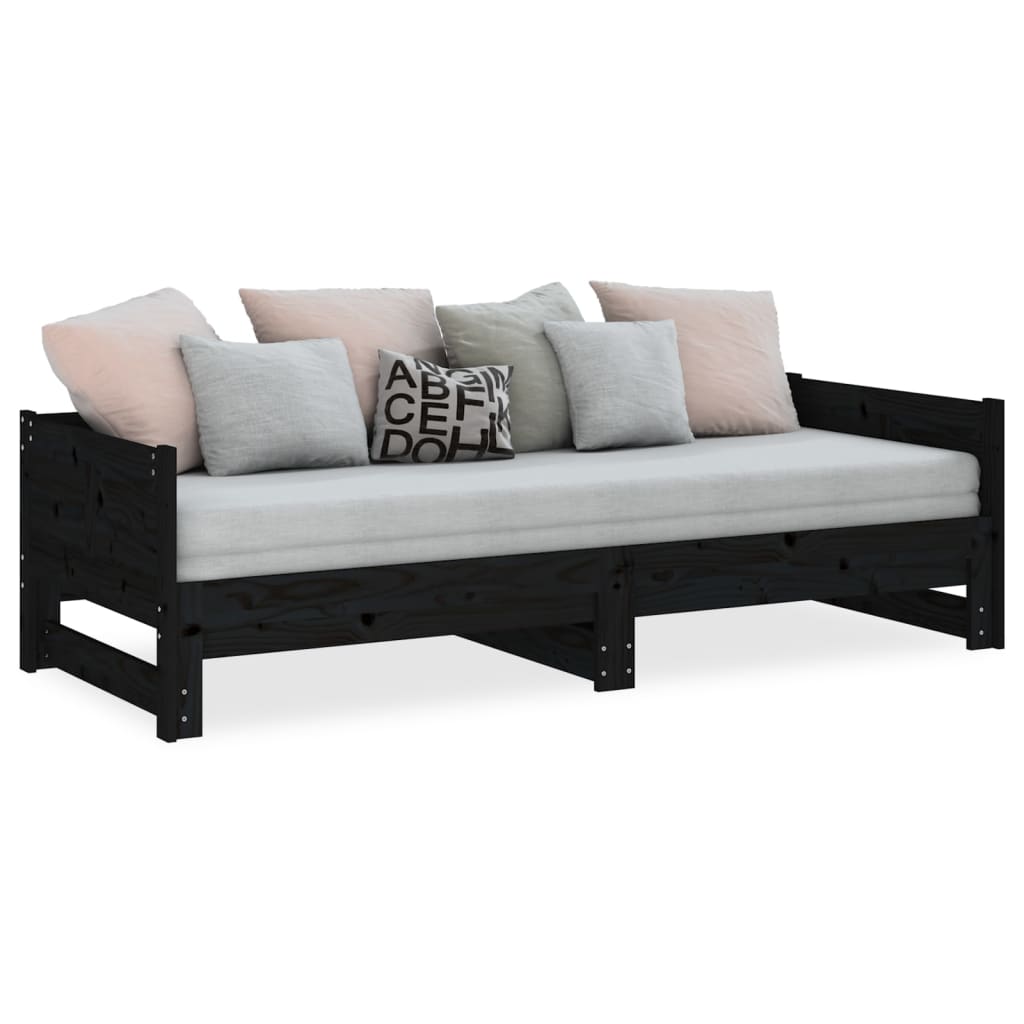 Extendable Daybed Black Solid Pine 2x(80x200) cm