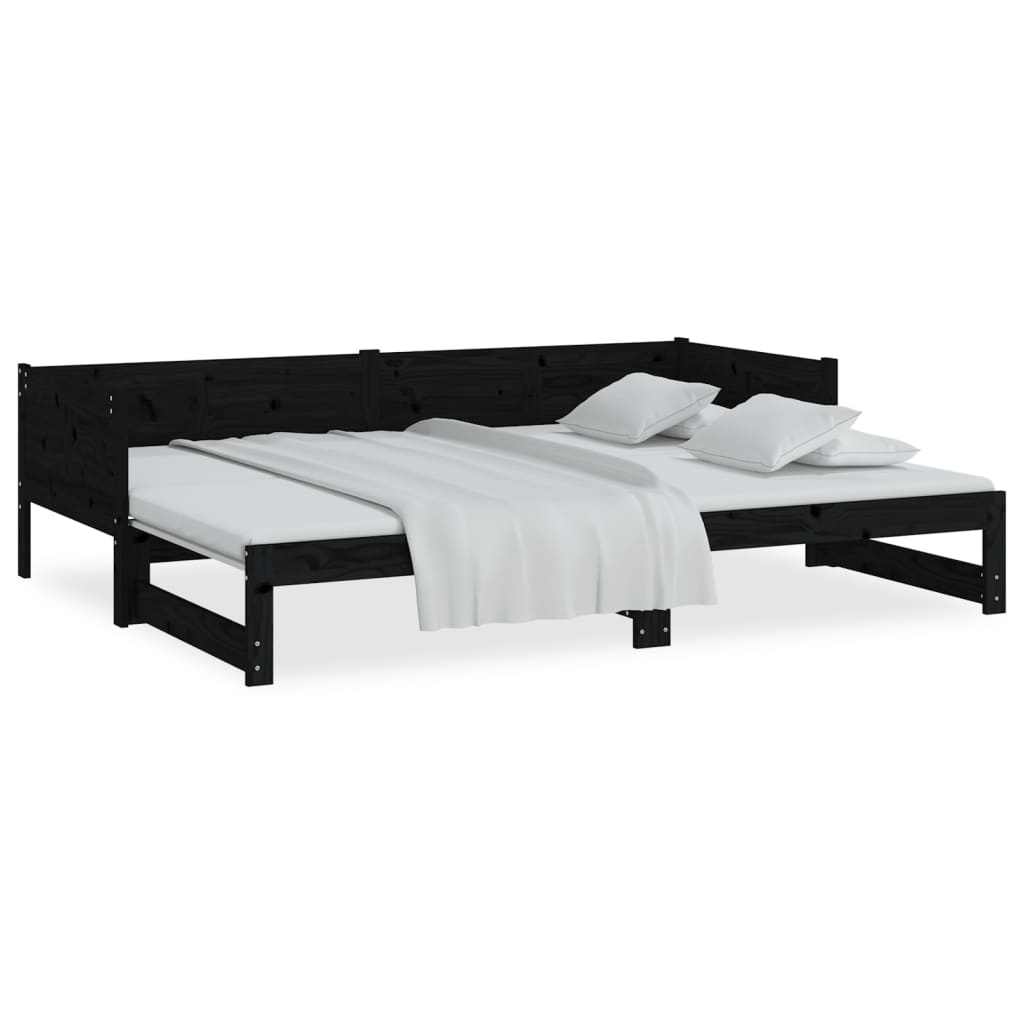 Extendable Daybed Black Solid Pine 2x(80x200) cm