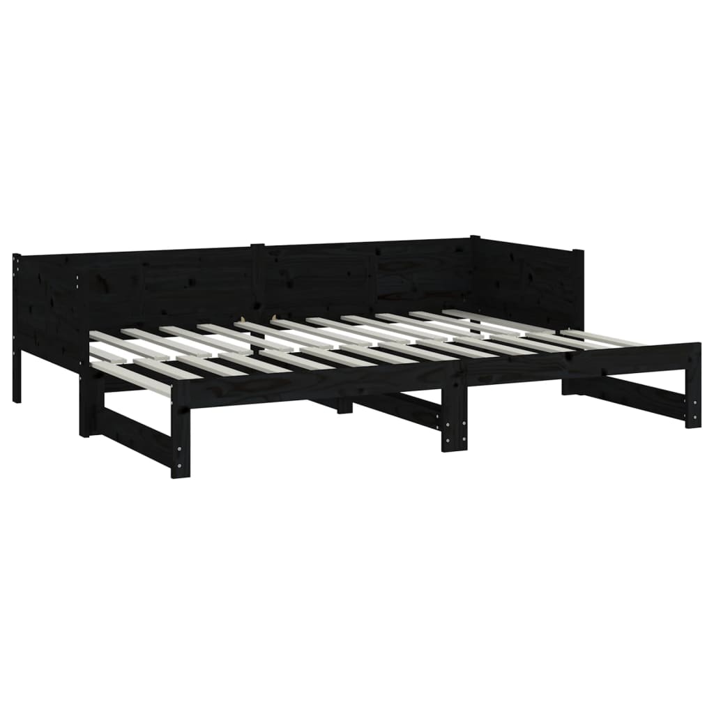 Extendable Daybed Black Solid Pine 2x(80x200) cm