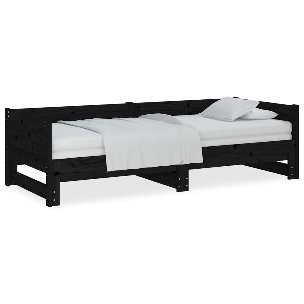 Extendable Daybed Black Solid Pine 2x(90x190) cm