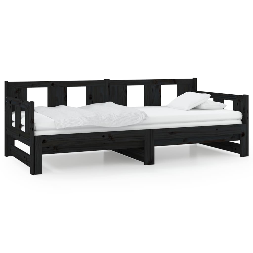 Daybed Extendable Black Solid Pine 2x(90x200) cm