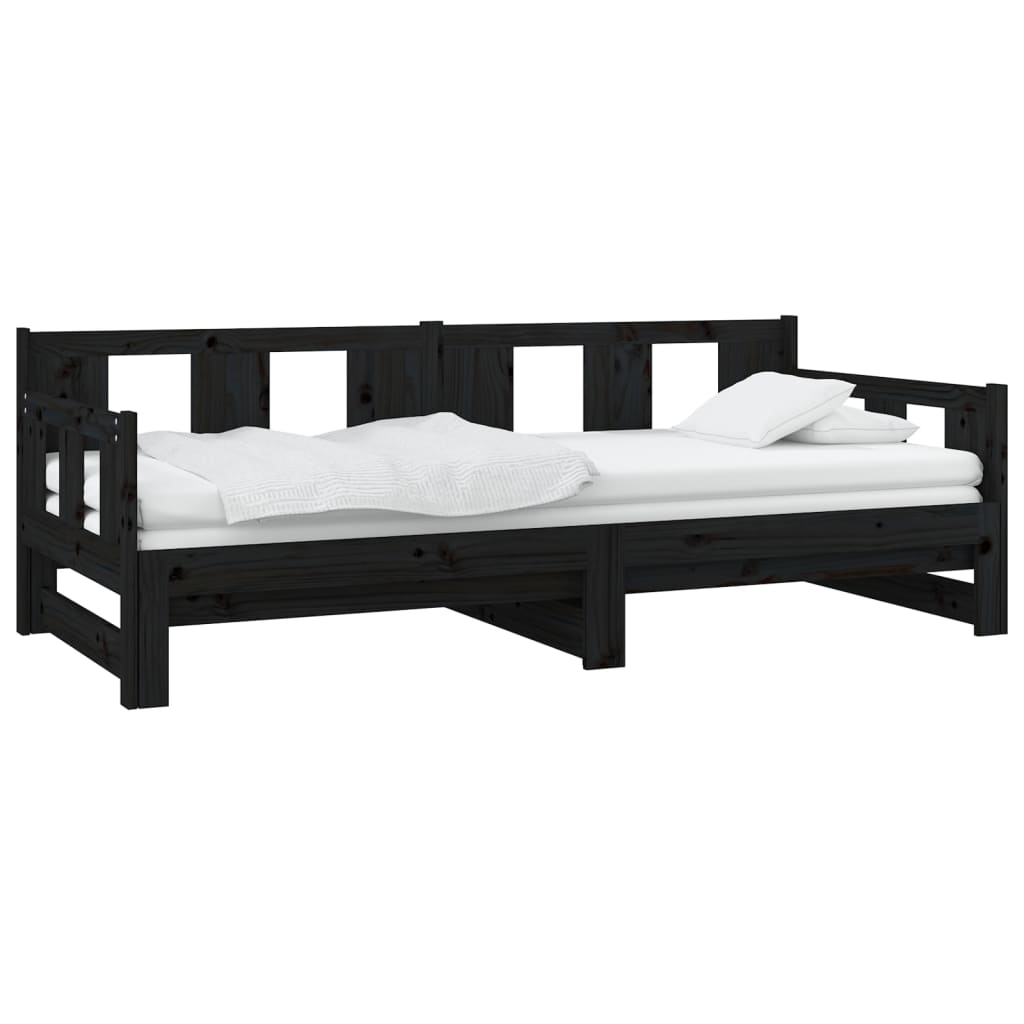 Daybed Extendable Black Solid Pine 2x(90x200) cm