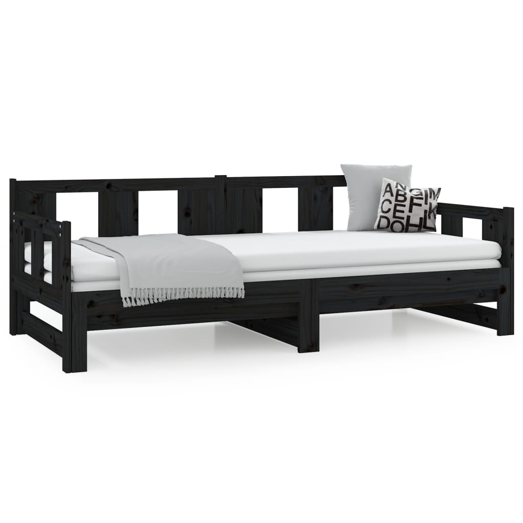 Daybed Extendable Black Solid Pine 2x(90x200) cm