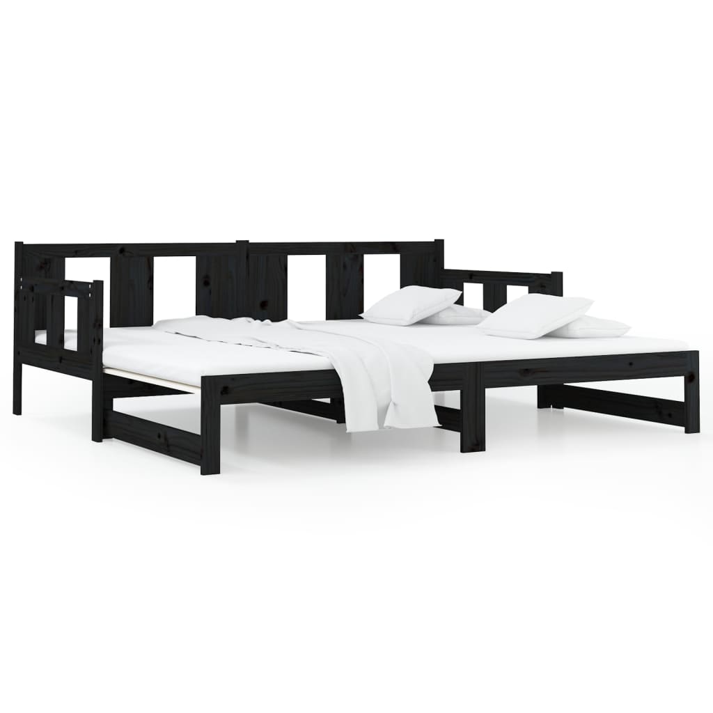 Daybed Extendable Black Solid Pine 2x(90x200) cm