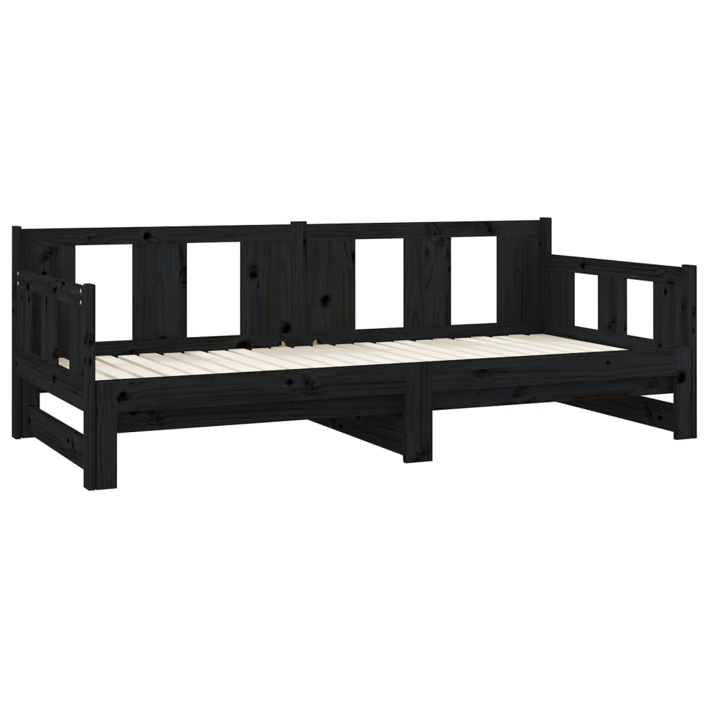 Daybed Extendable Black Solid Pine 2x(90x200) cm