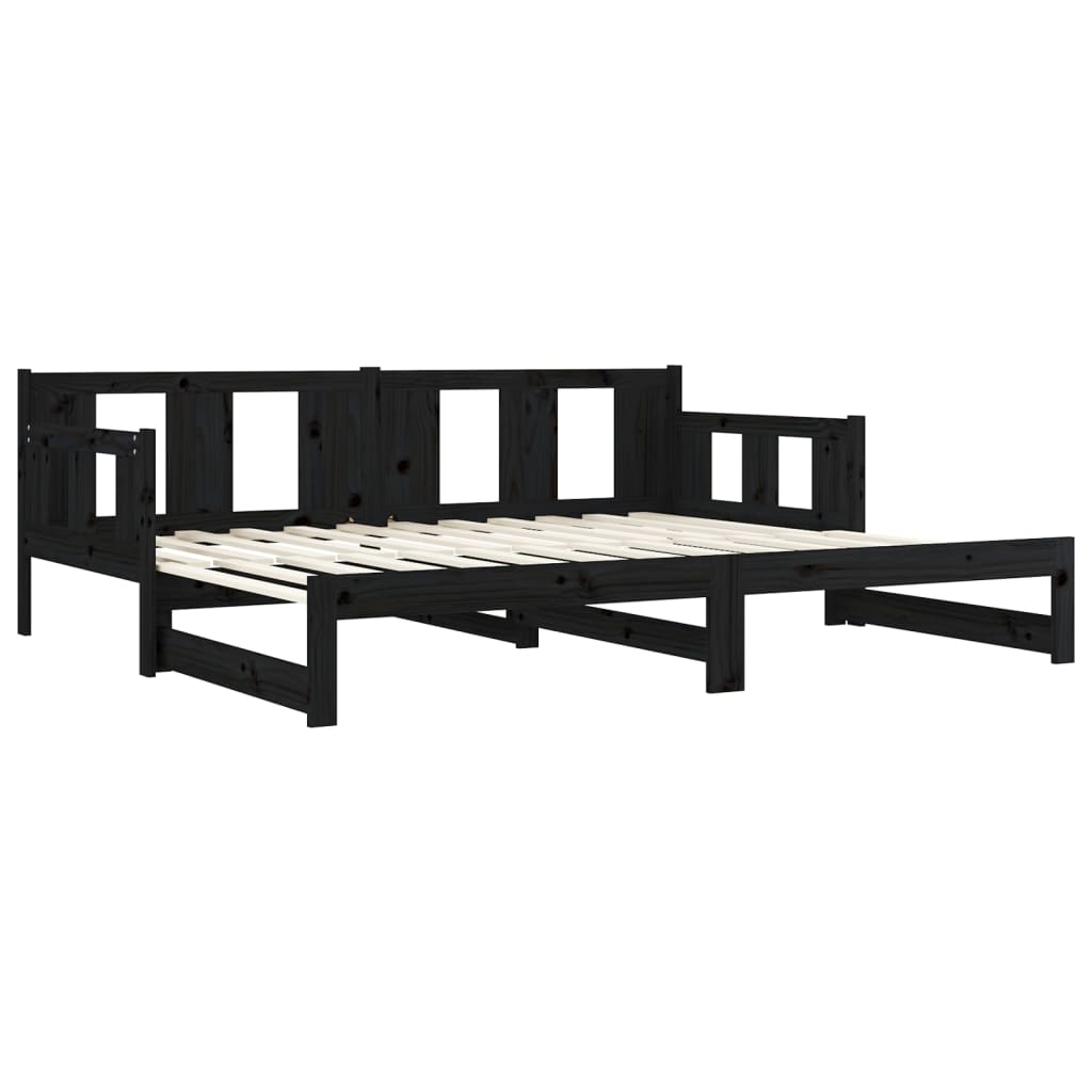 Daybed Extendable Black Solid Pine 2x(90x200) cm