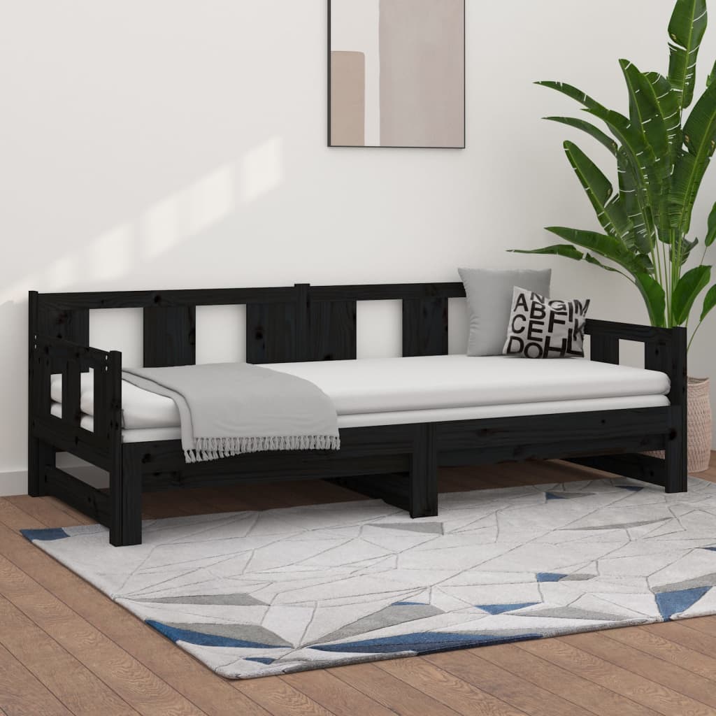 Daybed Extendable Black Solid Pine 2x(90x200) cm