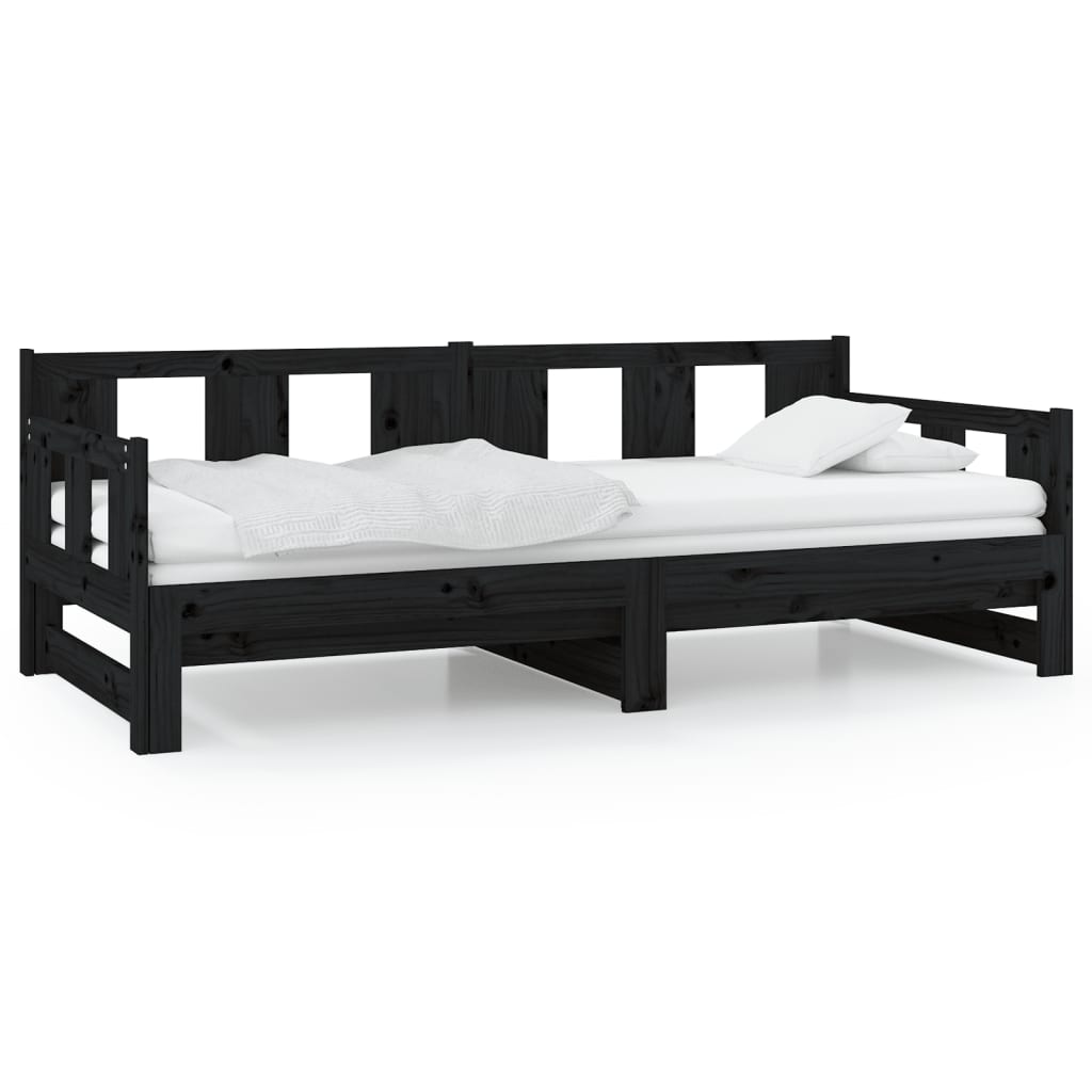 Daybed Extendable Black Solid Pine 2x(80x200) cm