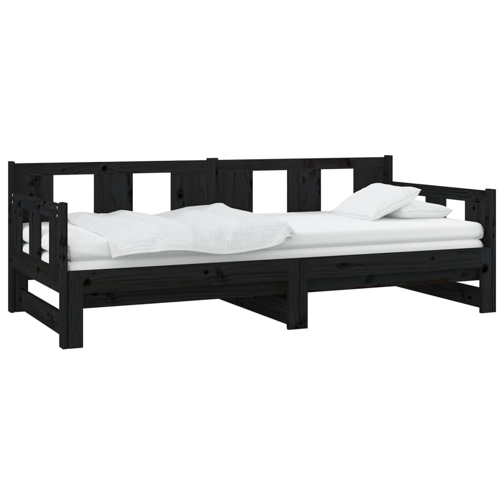 Daybed Extendable Black Solid Pine 2x(80x200) cm