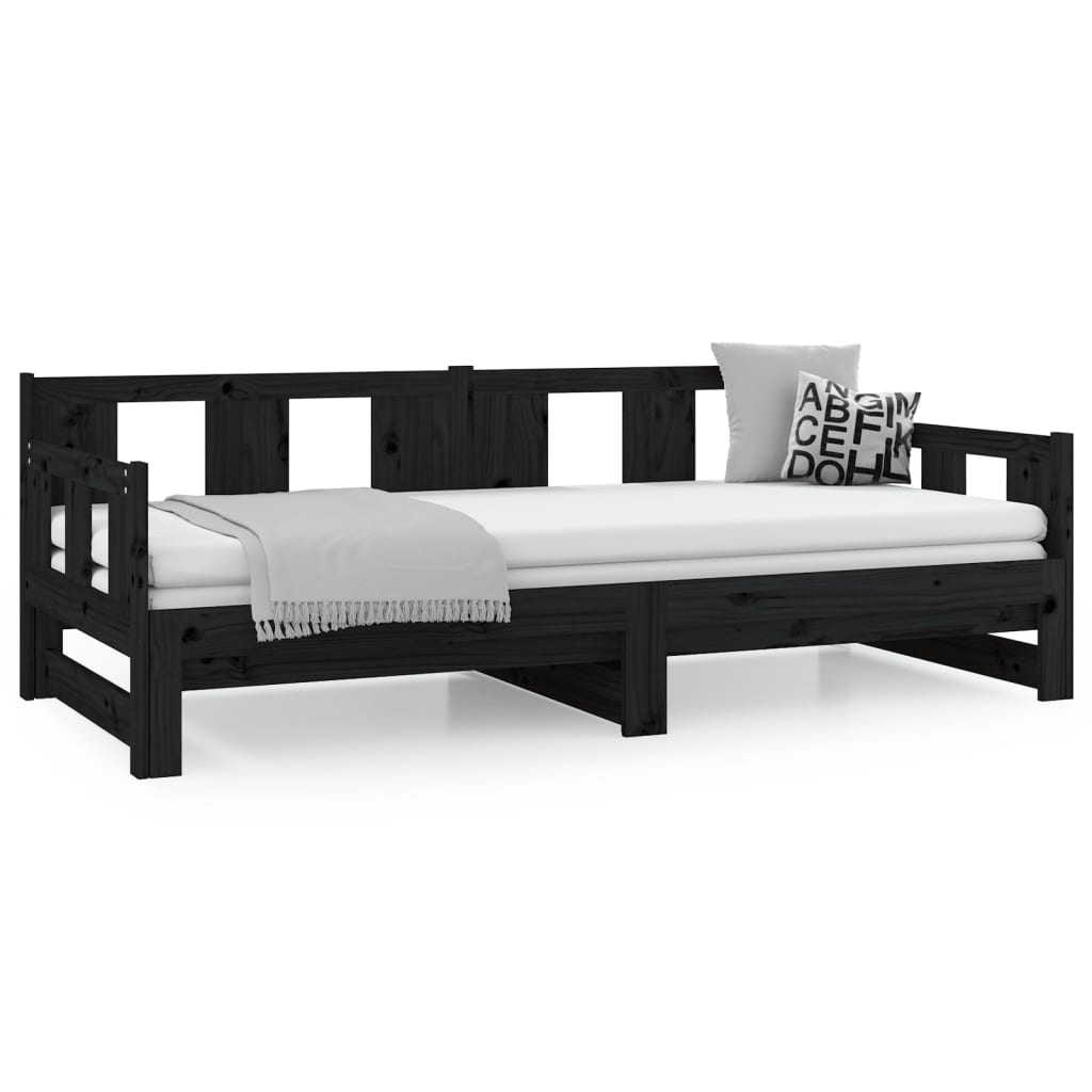 Daybed Extendable Black Solid Pine 2x(80x200) cm