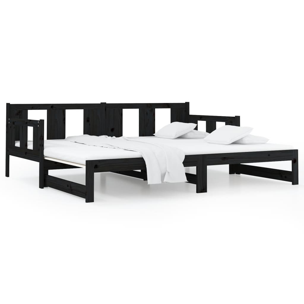 Daybed Extendable Black Solid Pine 2x(80x200) cm