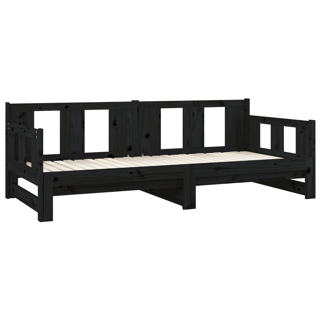 Daybed Extendable Black Solid Pine 2x(80x200) cm